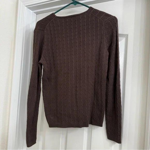 Ann Taylor Factory Chocolate Brown V-Neck Cable Knit Sweater Size M Medium - Picture 2 of 6